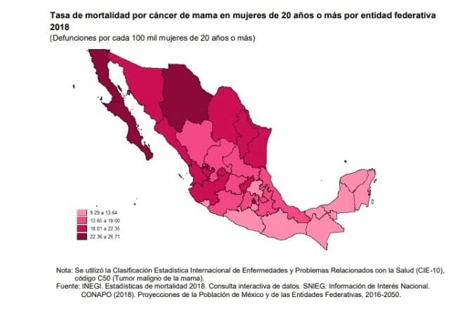Chihuahua lidera tasa de mortalidad por cáncer de mama en México, según el Inegi