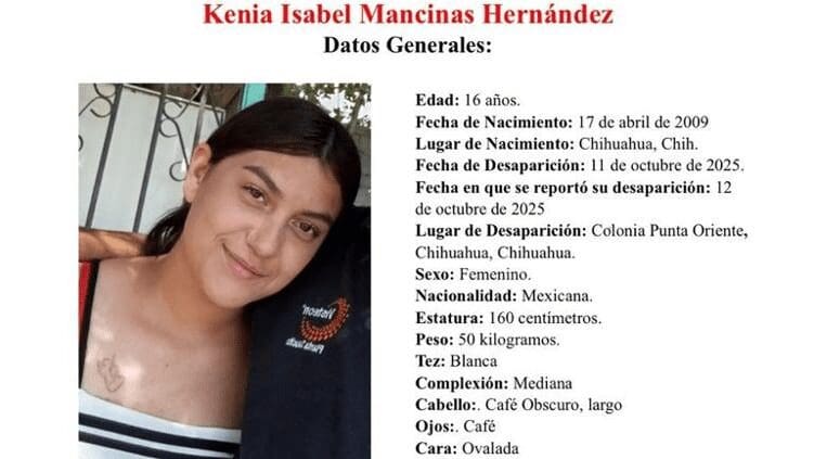 Buscan a Kenia Isabel Mancinas, adolescente desaparecida en la colonia Punta Oriente