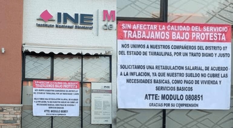 Trabajadores del INE en la Tecnológico realizan protesta por bajos salarios