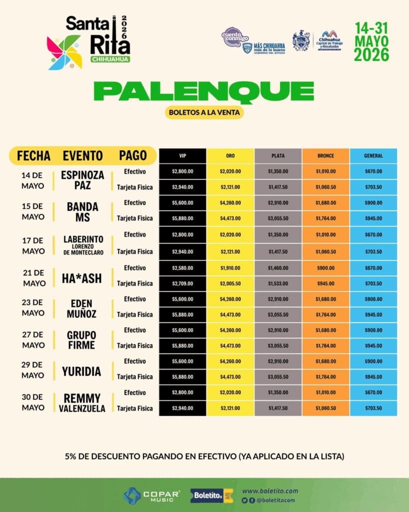 Yuridia y Grupo Firme encabezan los costos del palenque en Chihuahua.