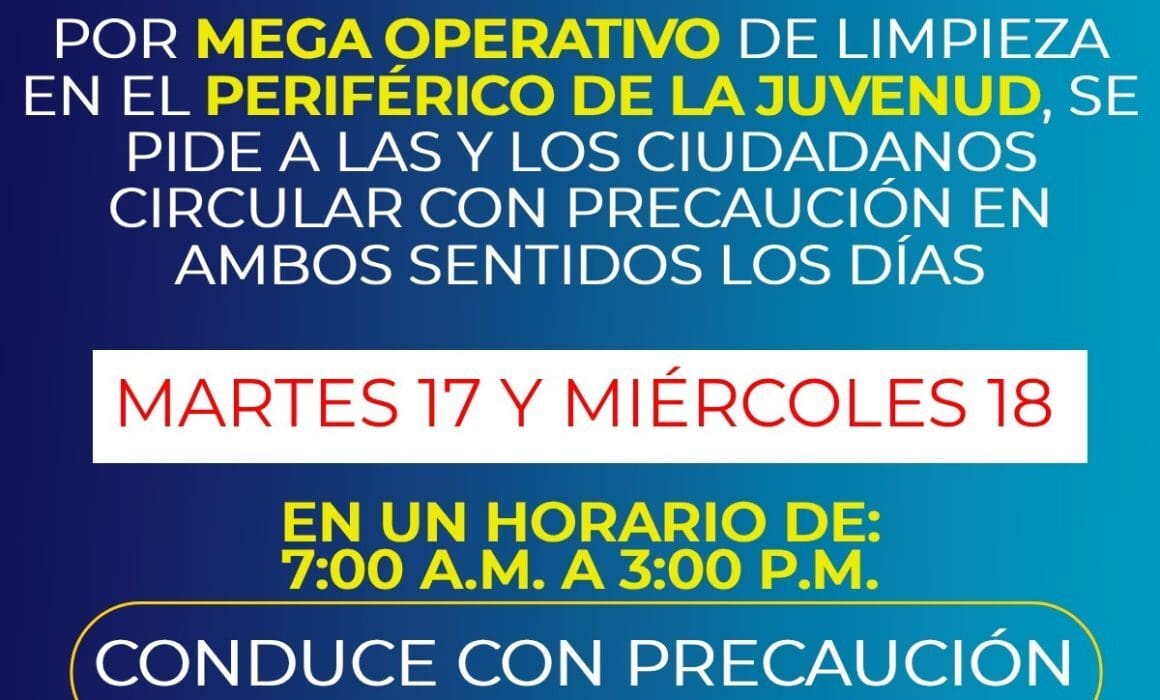 Aviso vial en Chihuahua: Mega operativo de limpieza en el Periférico de la Juventud este 17 y 18 de marzo. Consulta horarios y tramos afectados aquí.