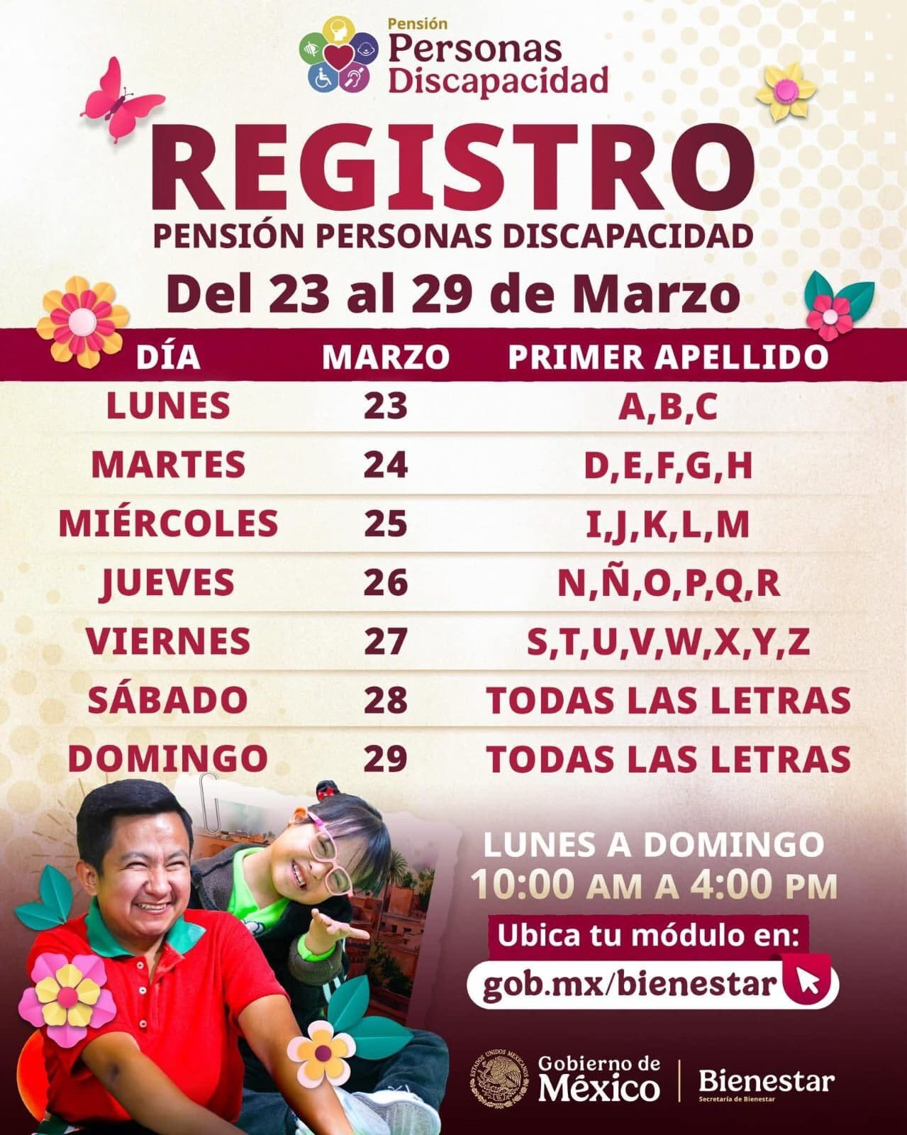 Conoce las fechas y requisitos para el registro a la Pensión para Personas con Discapacidad en marzo 2026. Calendario alfabético y documentos necesarios.