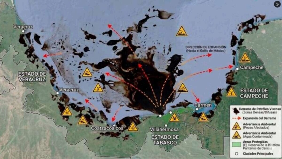 El Gobierno de México identifica las causas del derrame en el Golfo: un buque y chapopoteras naturales en Cantarell. Conoce los avances de la limpieza.