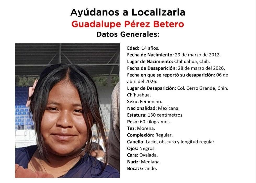 menor desaparecida Chihuahua Cerro Grande 2026