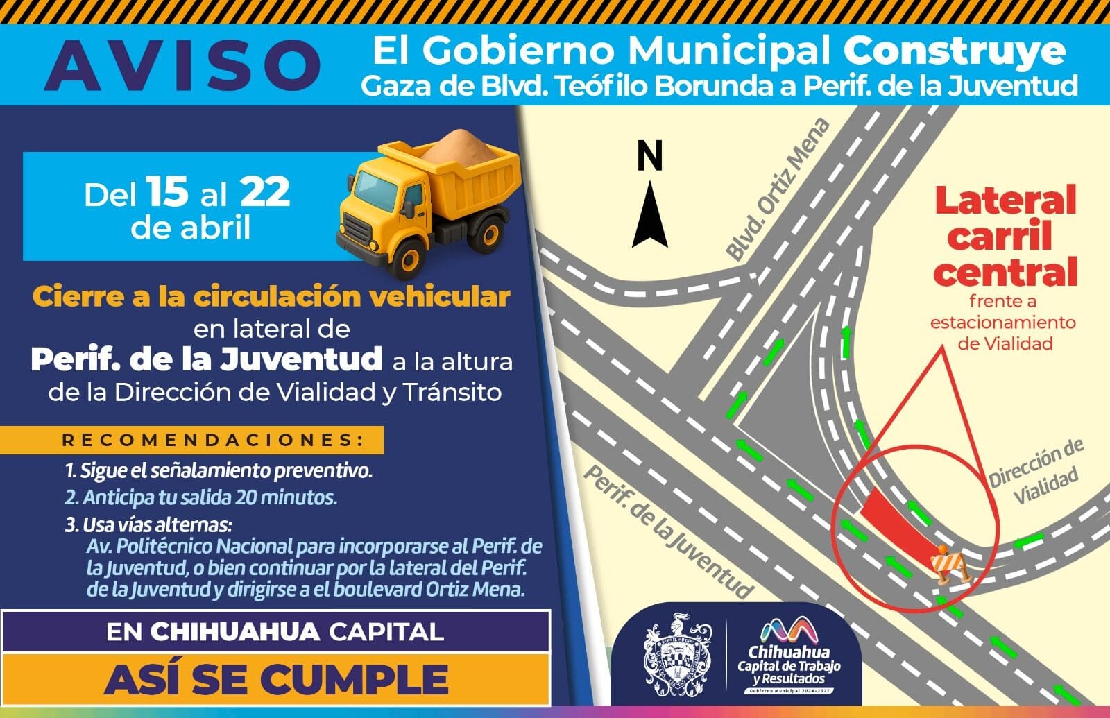 Cierre Periférico de la Juventud Chihuahua abril 2026 rutas alternas