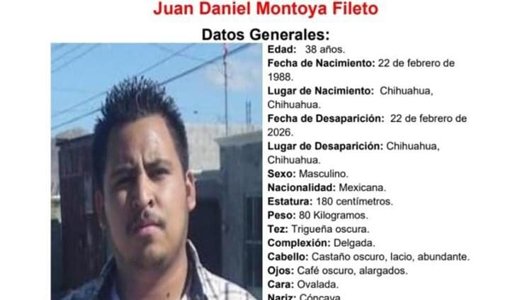 Buscan a Juan Daniel Montoya desaparecido en Chihuahua desde febrero; piden apoyo ciudadano.