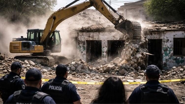 La DSPM de Chihuahua derriba picadero en Punto Oriente mediante el programa “Derrumbando la Inseguridad”. Conoce cómo reportar puntos de riesgo en tu colonia.