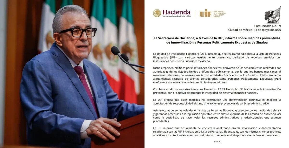 Sheinbaum confirmó el congelamiento preventivo de las cuentas de Rocha Moya por la orden de aprehensión en EU. La UIF emitirá un comunicado y el paradero del gobernador con licencia de Sinaloa sigue siendo desconocido.
