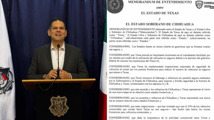 Chihuahua y Texas firmaron un Memorándum de Entendimiento para combatir el fentanilo, el tráfico de personas y mejorar la seguridad fronteriza. El acuerdo incluye la Plataforma Centinela, drones, IA y biométricos.

