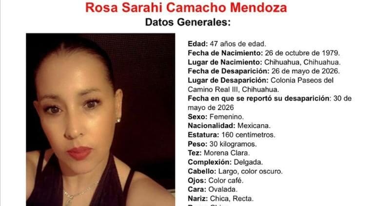 Ayuda a encontrarla: Buscan a Rosa Sarahi Camacho Mendoza, desaparecida en Chihuahua.