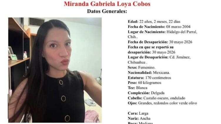 La Fiscalía del Estado pide la colaboración de los ciudadanos para localizar a Miranda Gabriela Loya Cobos, ausente en Jiménez.