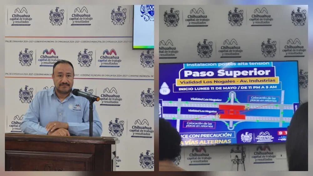Obras Públicas de Chihuahua anuncia cierres nocturnos en el cruce de Industrias y Nogales del 11 al 15 de mayo, de las 22:00 a las 05:00 horas, por instalación de postes de alta tensión. Conoce los detalles y planea tu ruta aquí.
