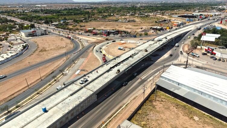 El Paso Superior Aldama-Fuerza Aérea registra un avance del 75 por ciento y se encuentra en una etapa clave de su construcción.