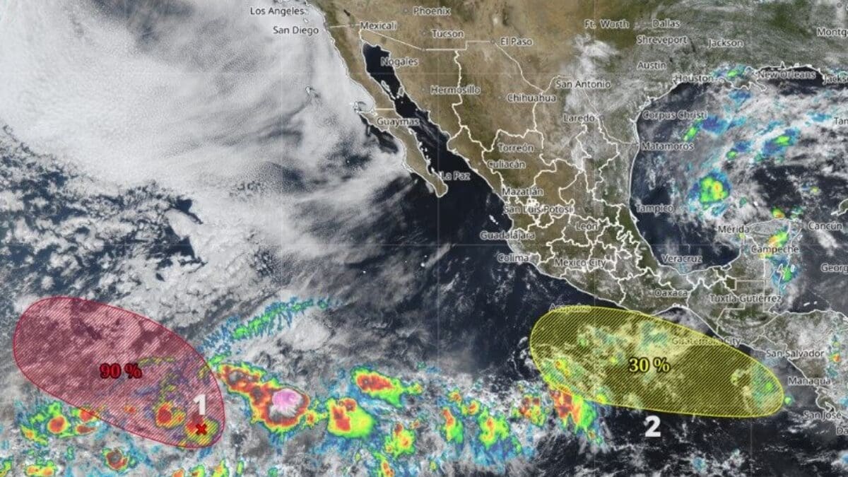 La Conagua mantiene bajo estricto monitoreo dos zonas de baja presión en el océano Pacífico con potencial de desarrollo ciclónico.