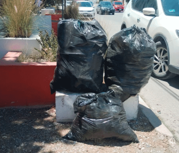 Denuncian acumulación de basura frente a las instalaciones del SNTE en Chihuahua por una presunta negativa de recolectores tras no recibir propina.