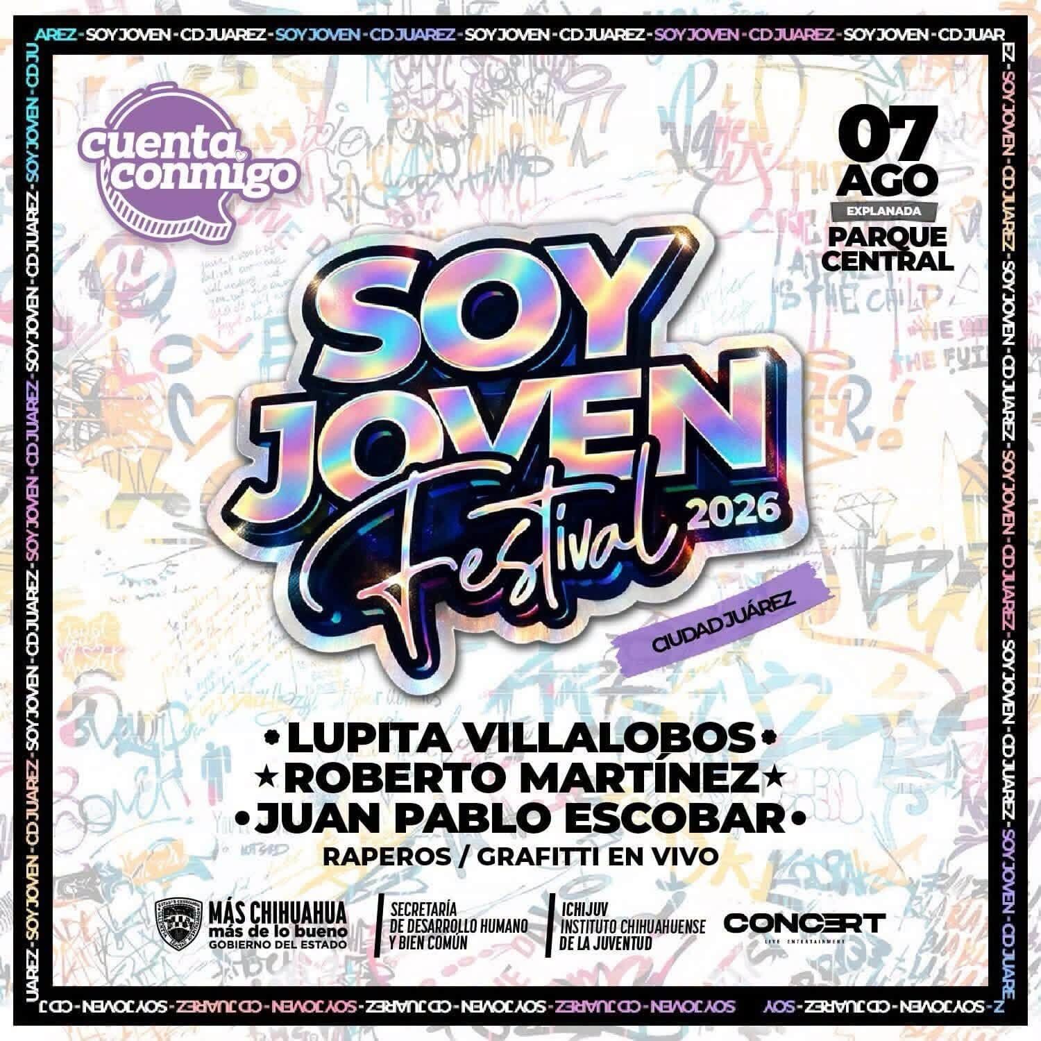 El Festival Soy Joven 2026 llegará a Ciudad Juárez con conferencias de Roberto Martínez, Sebastián Marroquín y Lupita Villalobos, además de música y acceso gratuito.