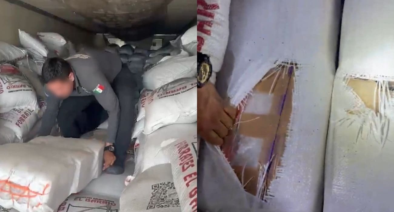 Autoridades federales aseguraron más de tres toneladas de metanfetamina ocultas entre costales de alimento para ganado en una carretera de Sonora.
