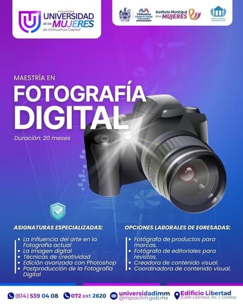 La Universidad de las Mujeres abrió su maestría en Fotografía Digital, un programa de 20 meses con modalidad flexible dirigido a profesionistas en Chihuahua.
