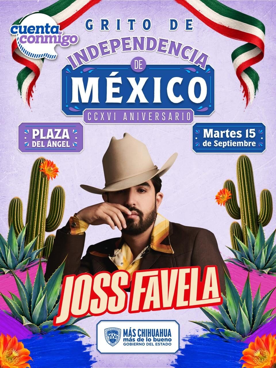 Joss Favela invitó a los habitantes de Chihuahua y sus alrededores a participar en el Grito de Independencia del próximo 15 de septiembre.