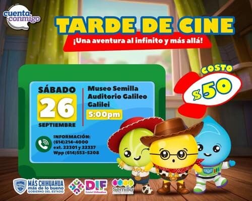 El Museo Semilla realizará una Tarde de Cine este 26 de septiembre, con una función familiar en el Auditorio Galileo Galilei por 50 pesos.