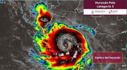 El huracán Polo mantiene categoría 3 y su trayectoria prevista apunta hacia la Sierra de Chihuahua, donde podrían caer hasta 75 mm de lluvia.