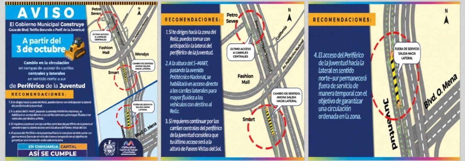 Ajustan la circulación en el Periférico de la Juventud por las obras del puente del Reliz. Conoce desde dónde será el cierre y las rutas alternas.