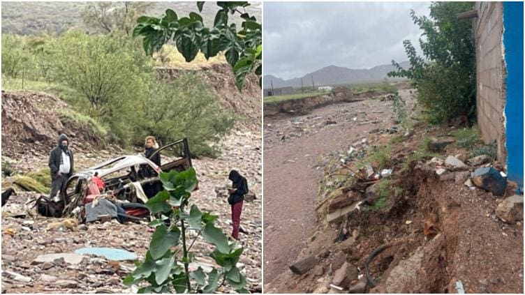 Fuertes corrientes arrastran dos vehículos al fondo de un arroyo en Nuevo Triunfo