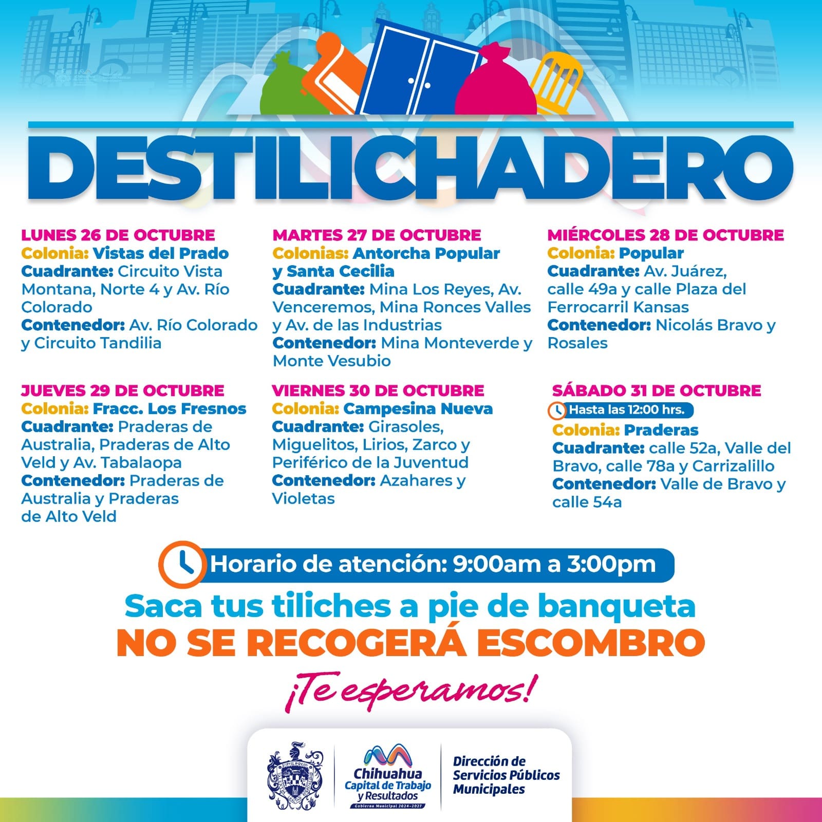 Anuncian rutas y colonias que visitará el Destilichadero esta semana