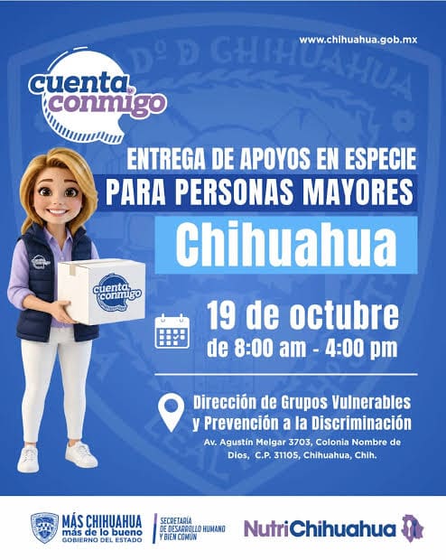 NutriChihuahua: anuncian fechas y sede para entrega de despensas a adultos mayores