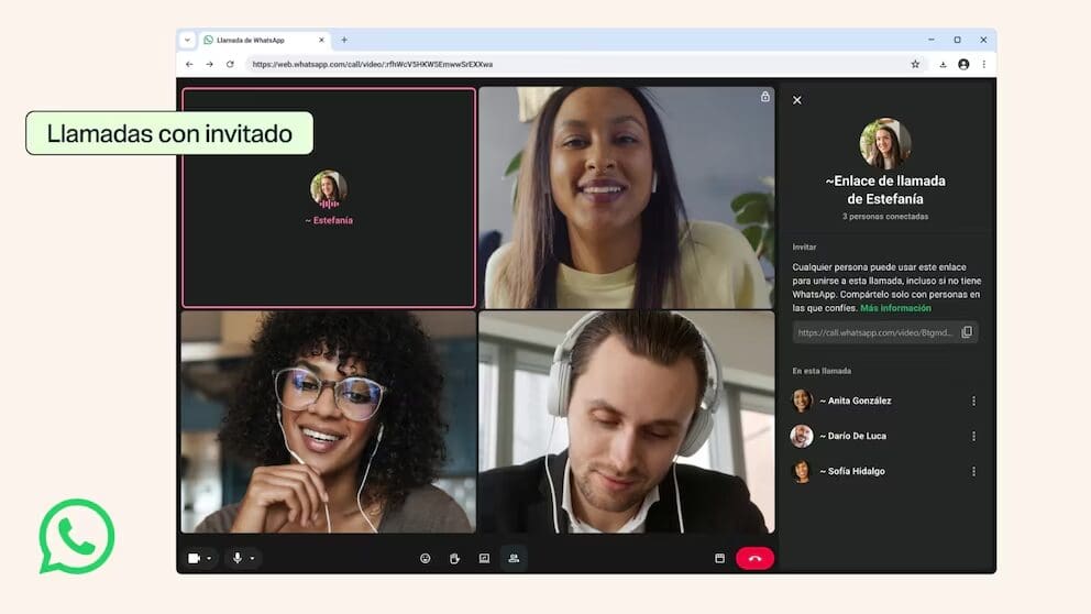 WhatsApp ya permite llamadas con personas sin cuenta mediante un enlace. Conoce cómo crearlo, cuántos participantes admite y qué controles tiene el organizador.